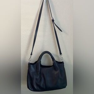 Beautiful Iswee Genuine Leather Navy Satchel Handbag Crossbody Purse Silver